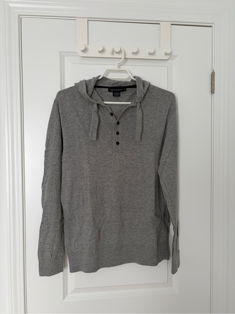 French Connection Gray Cowl Neck Button Pullover Sweater